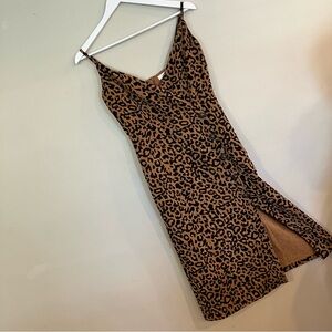 LUSH Corduroy Animal Print Slit Midi Dress